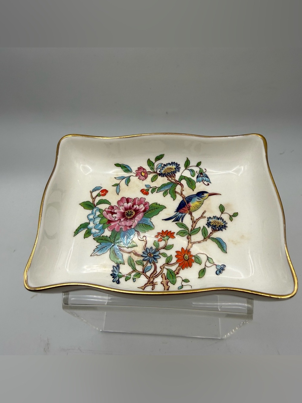 Aynsley Made in England Bird Animal Fine Bone China Pembroke Floral Trinket Dish